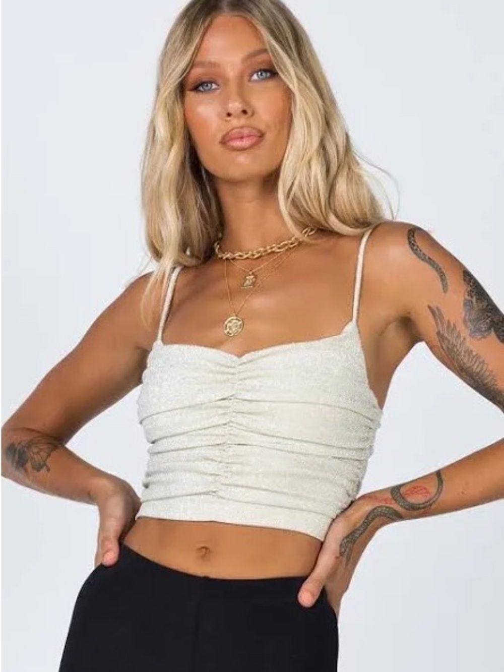 Princess Polly Gigi Glitter Top Champagne